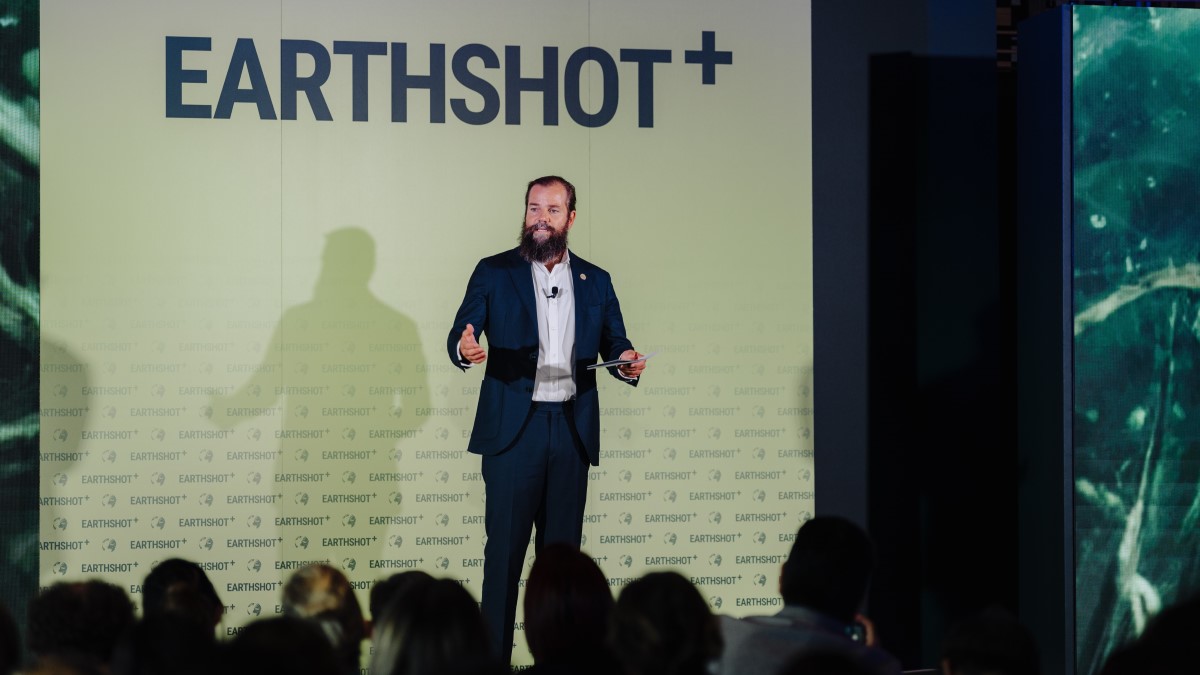 Sam Elsom from 2023 Finalist Sea Forest talks about the environmental opportunities seaweed offers on stage at Earthshot+